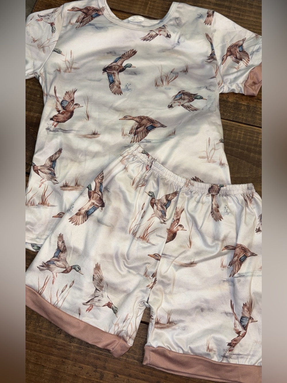 Kids Duck-Print Pajama Set in Cream by
